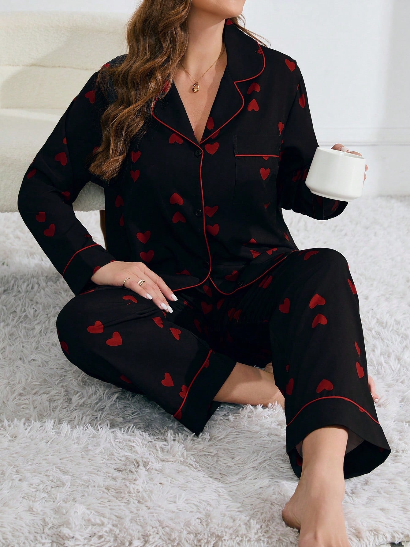 بيجامه كم قلوب زراير اسود خريفى