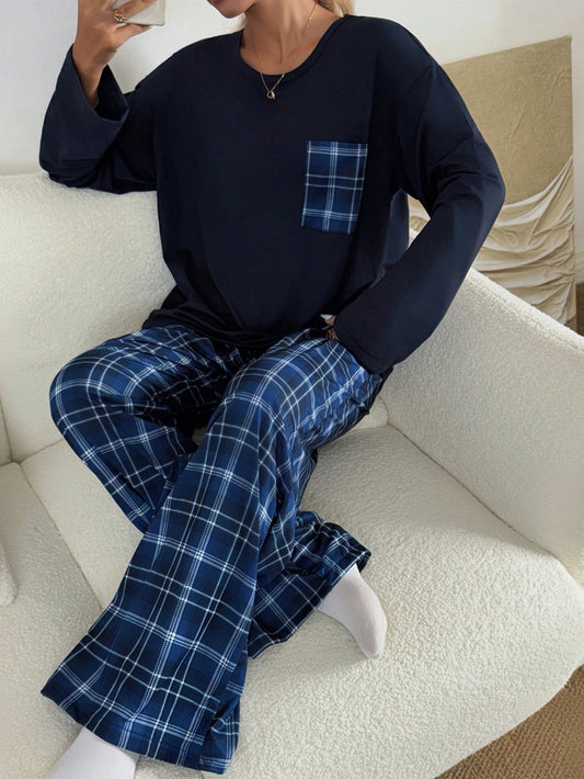 بيجامه كاروه جيب كحلي -so